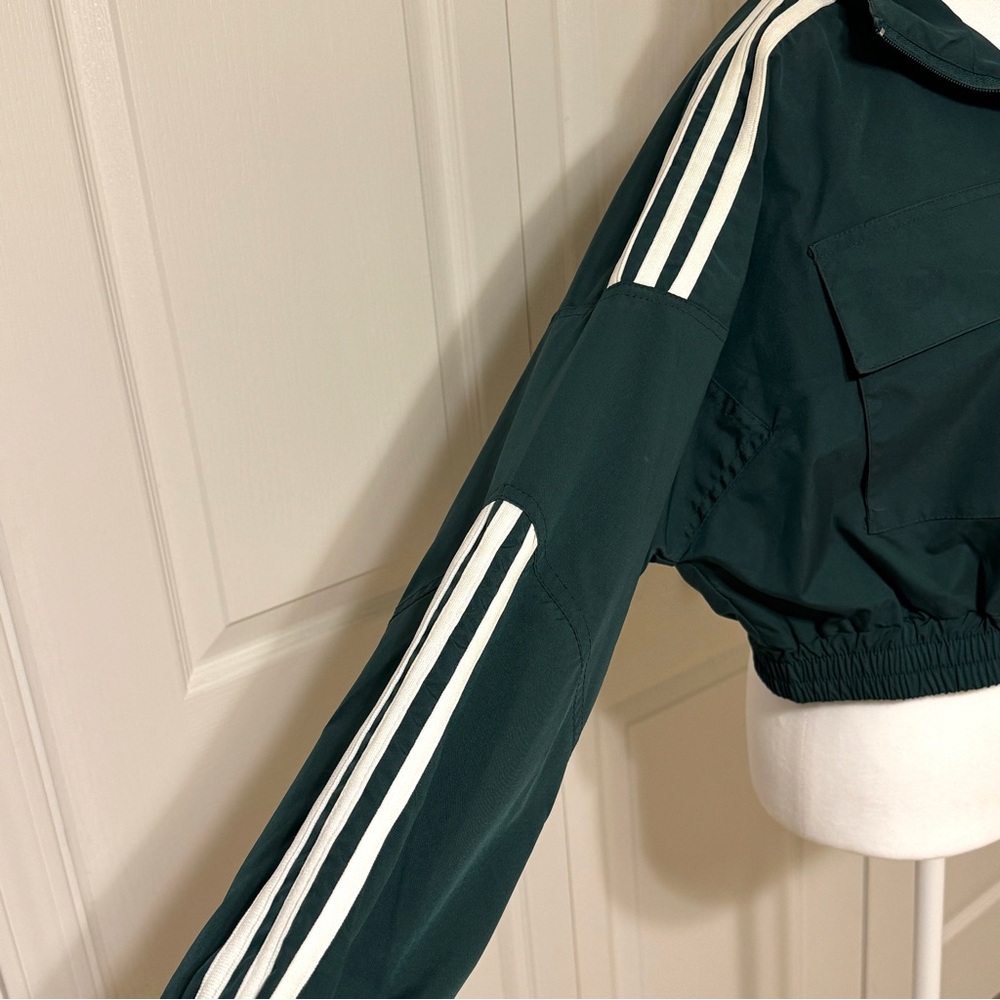 The Copper Closet Striped Sleeve Zip Wind Breaker Emerald Green Jacket Sz Small - Picture 4 of 9